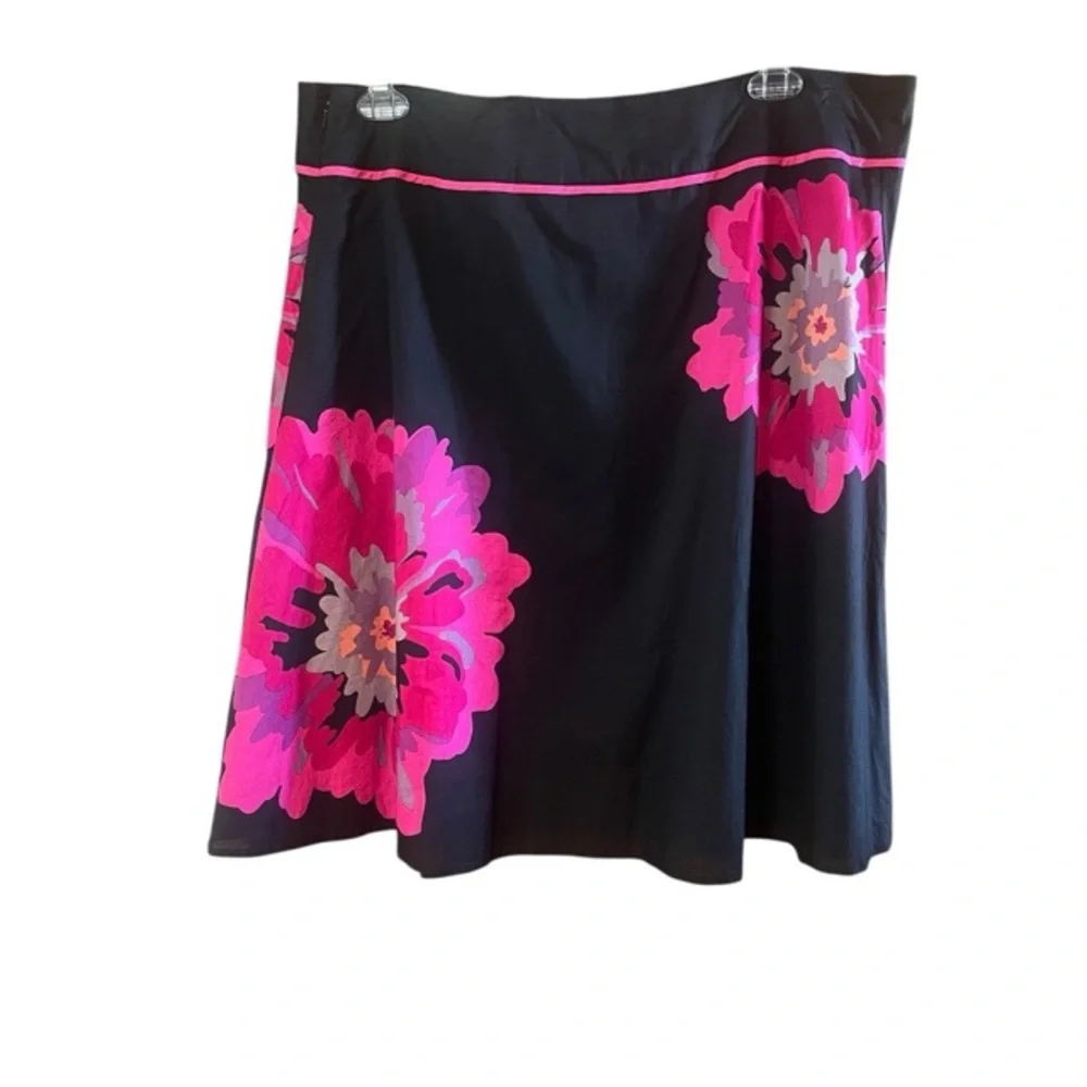 Lane Bryant Black A-Line Skirt with Pink Floral Print